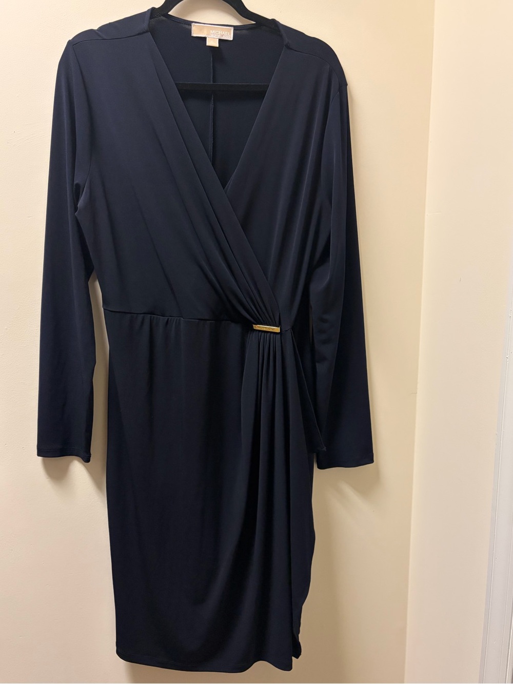 Michael Kors Navy Long-Sleeve Shift Wrap Dress